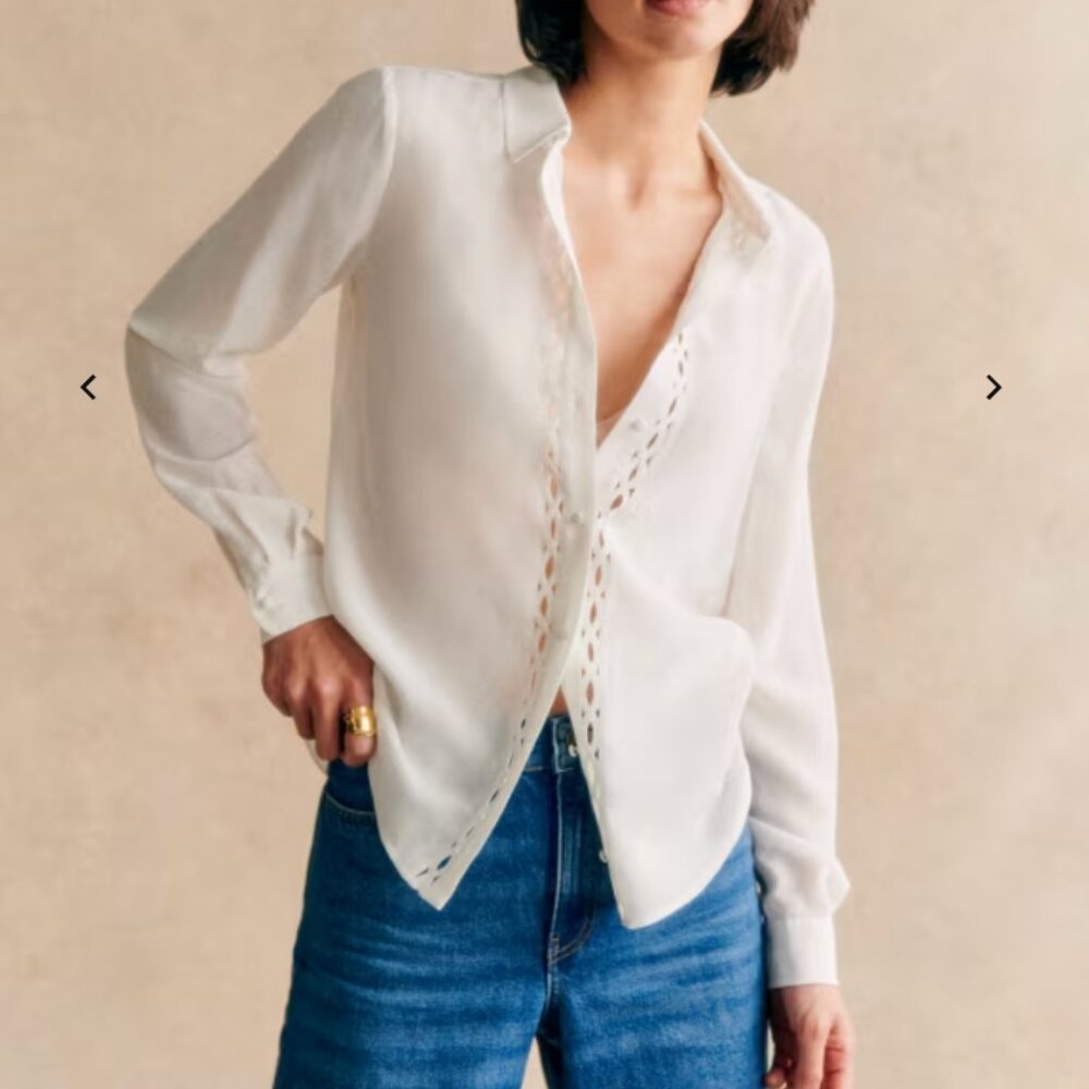 Sezane - Annira Shirt - Ecru - size 4 - 100% Silk - NWOT